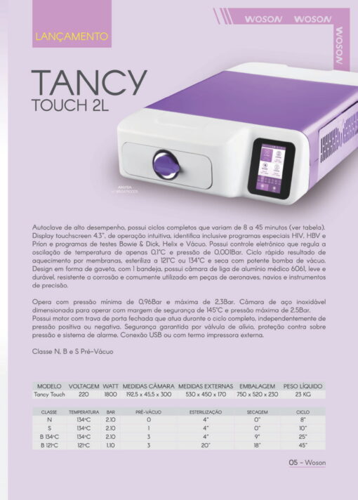 Autoclave Tancy Touch 2L
