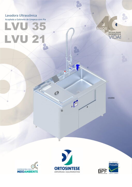 Lavadora Ultrassônica LVU 35 / LVU 21 Acoplada a Gabinete de Limpeza com Pia